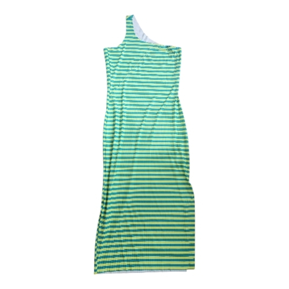 Dolls Kill | Teal and Neon Green Striped One-Shoulder Bodycon Dress NWOT - Picture 2 of 7